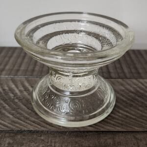 Vintage MCM Candle Holder Taper or Pillar Scroll Circle Pattern Clear Glass